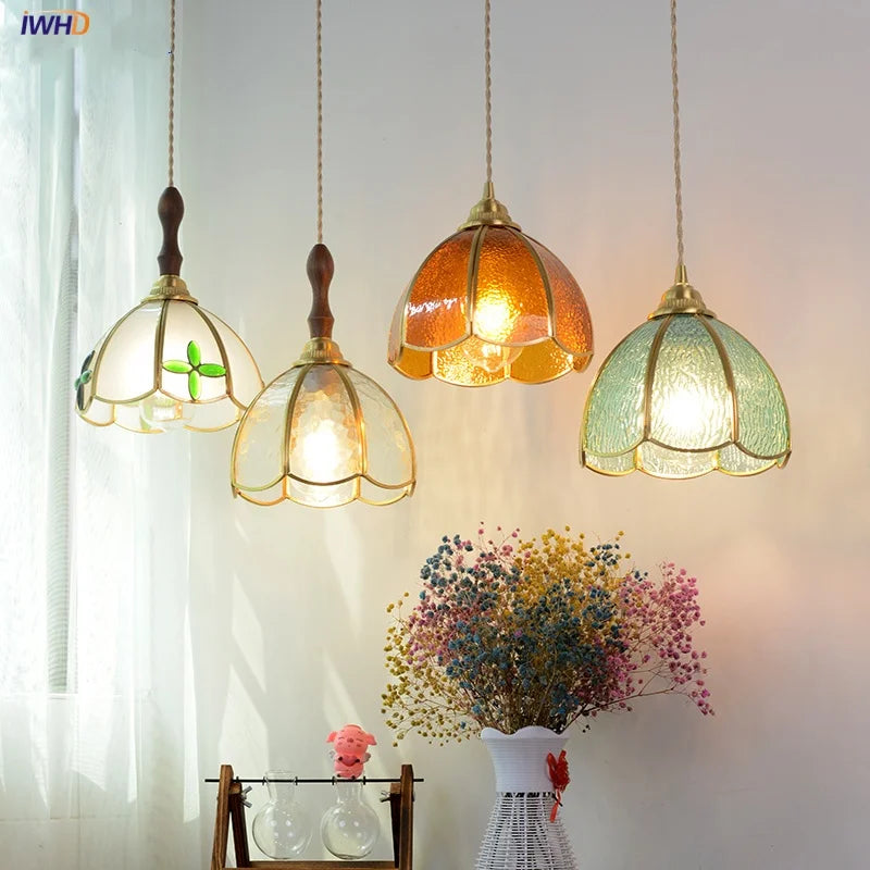Helnys Vintage Copper Wire Glass Pendant Lamp Adjustable LED Fixture