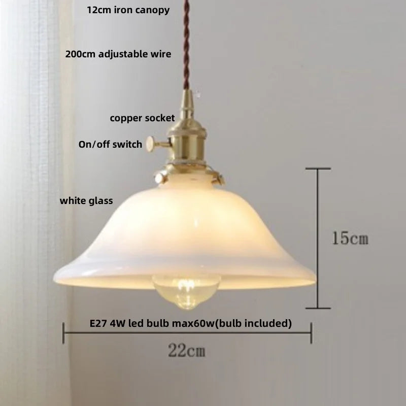 Helnys Glass LED Pendant Lights Nordic Modern Hang Lamp with Copper Knob Switch