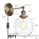 Helnys Glass LED Wall Sconce Industrial Iron Pull Chain Switch Wall Light