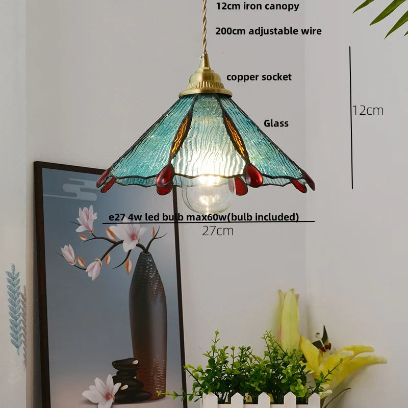 Helnys Vintage Copper Wire Glass Pendant Lamp Adjustable LED Fixture