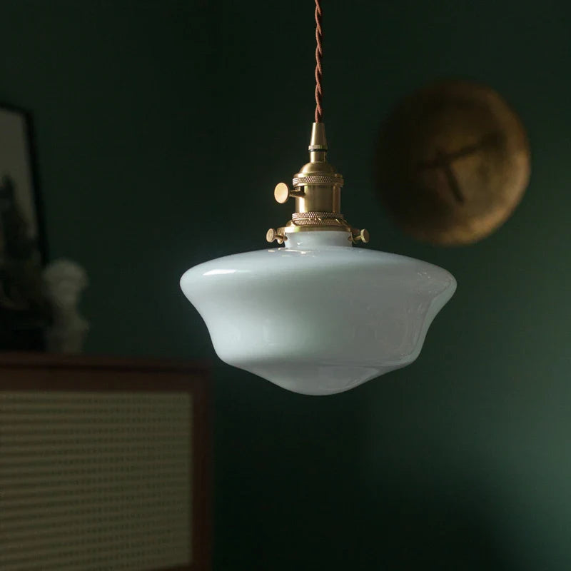 Helnys Modern Glass Copper Pendant Light for Bedroom & Living Room