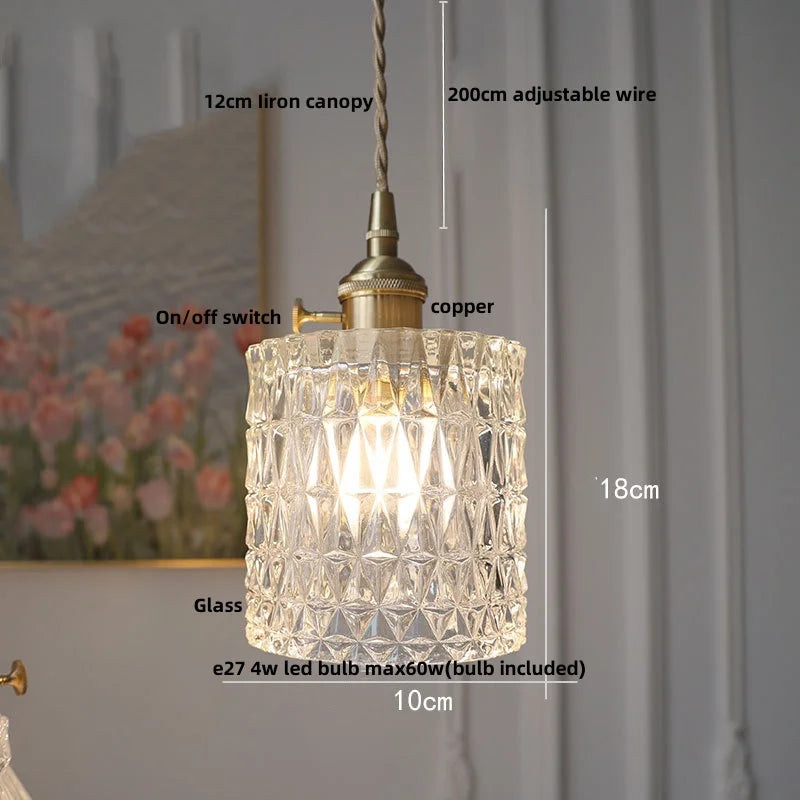 Helnys Amber Copper LED Pendant Lights Glass Hang Lamp - 200CM Wire Adjustable