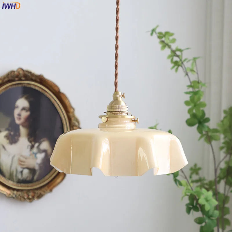 Helnys Nordic Milky Yellow Glass LED Pendant Lights for Home Indoor Lighting