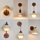 Helnys Mushroom LED Wall Light: Walnut Canopy, Yellow Travertine Wall Lamp
