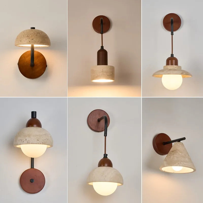 Helnys LED Wall Lamp in Walnut Yellow Travertine for Stair Living Room Lighting