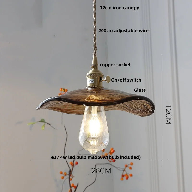 Helnys Amber Glass LED Pendant Light with Adjustable Copper Wire - Loft Style