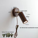 Helnys Nordic LED Wall Lamp Walnut Finish Pull Chain Switch Rotating Light
