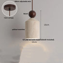 Helnys Ambient LED Pendant Wood Canopy Yellow Travertine Glass Hanging Lamp