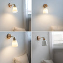 Helnys White Ceramic LED Wall Sconce Lamp Wooden Socket Stair Light Fixtures