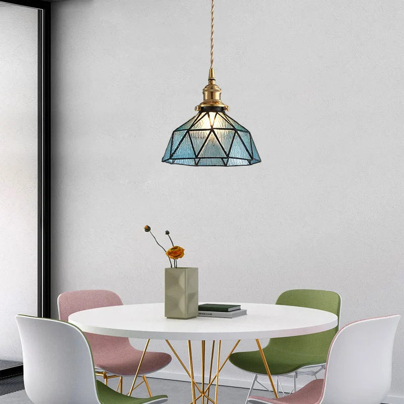 Helnys Blue Glass Wire Adjustable LED Pendant Light - Nordic Modern Hang Lamp