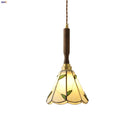 Helnys Flower Glass LED Pendant Light Fixture with Walnut Wood - Stylish Kitchen Hanging Lamp