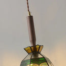 Helnys Tiffany Style Walnut Wood LED Pendant Lights with Colorful Glass