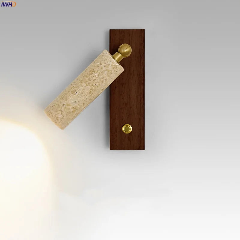 Helnys Copper LED Wall Lamp - Modern Nordic Design with Yellow Travertine & Wood