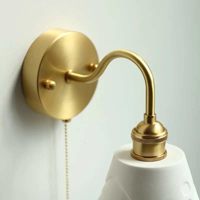 Helnys Nordic Modern Copper Glass Wall Sconce with Pull Chain Switch