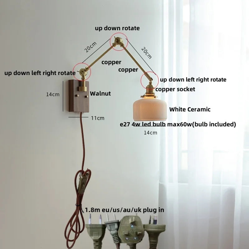 Helnys LED Swing Arm Wall Lamps Nordic Modern Ceramic Stair Light