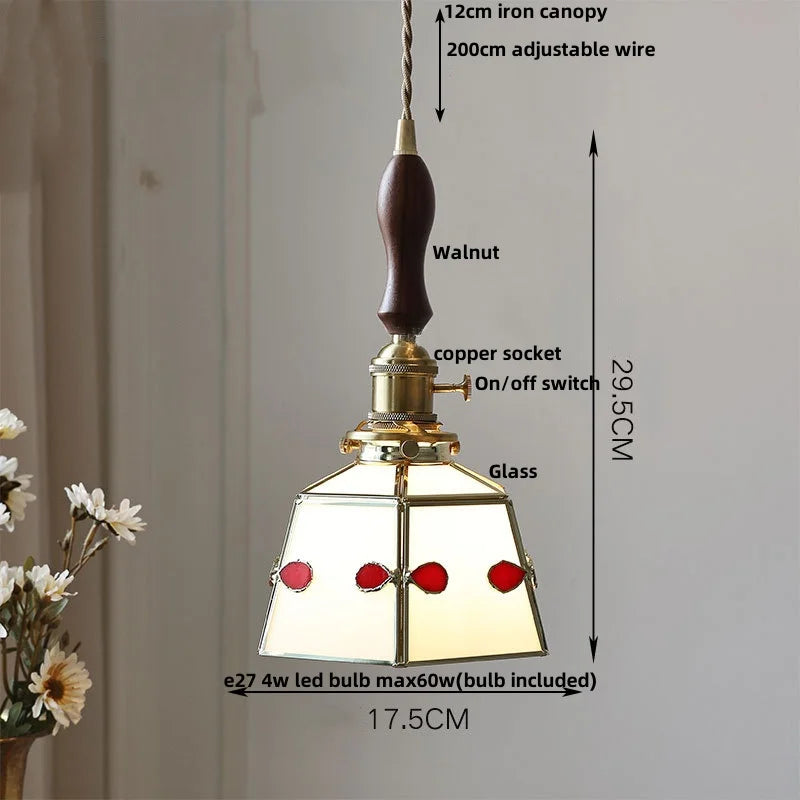 Helnys Wood LED Pendant Lights Glass Vintage Loft Kitchen Fixtures