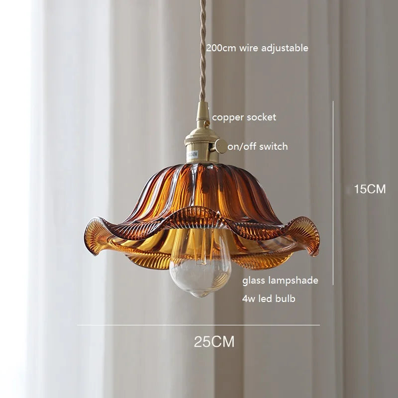 Helnys Green Glass LED Pendant Lamp with Copper Wood Handle for Dinning Living Room