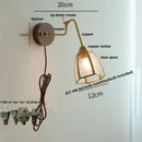 Helnys Clear Glass LED Wall Sconce with Pull Chain Switch & Rotating Walnut Wood Arm