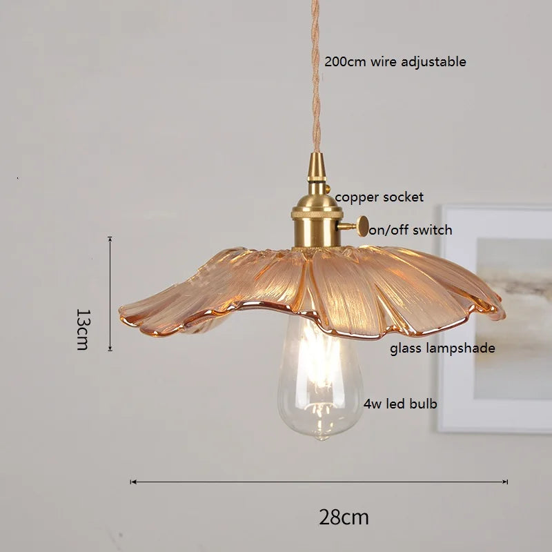 Helnys Nordic Copper Glass LED Pendant Light for Home Dining Hallway Balcony