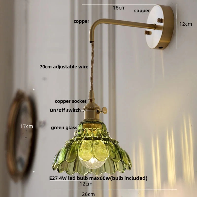 Helnys Amber Glass LED Wall Light with Pull Chain Switch