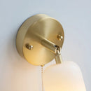 Helnys Nordic Modern Walnut Wood Wall Light with LED, Glass Shade & Pull Chain Switch