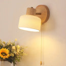 Helnys Japanese Style LED Wall Light Fixture Ceramic Wood Bedside Lamp