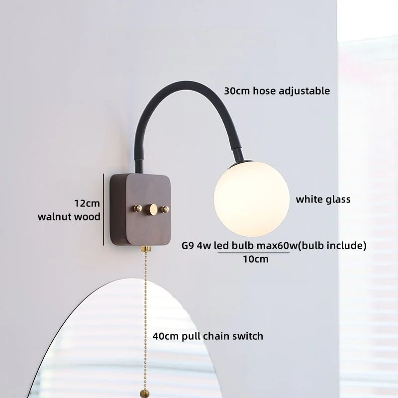 Helnys Wooden Bedside LED Wall Lamp Japan Style Home Decor Fixture