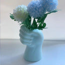 Helnys Hand Shape Flower Vase, White Imitation Ceramic Pot for Modern Home Decor
