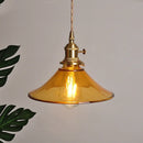 Helnys Amber Glass Pendant Light with Adjustable Wire and Knob Switch