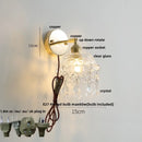 Helnys Clear Glass LED Wall Lamp Pull Chain Switch Rotatable Crystal Light
