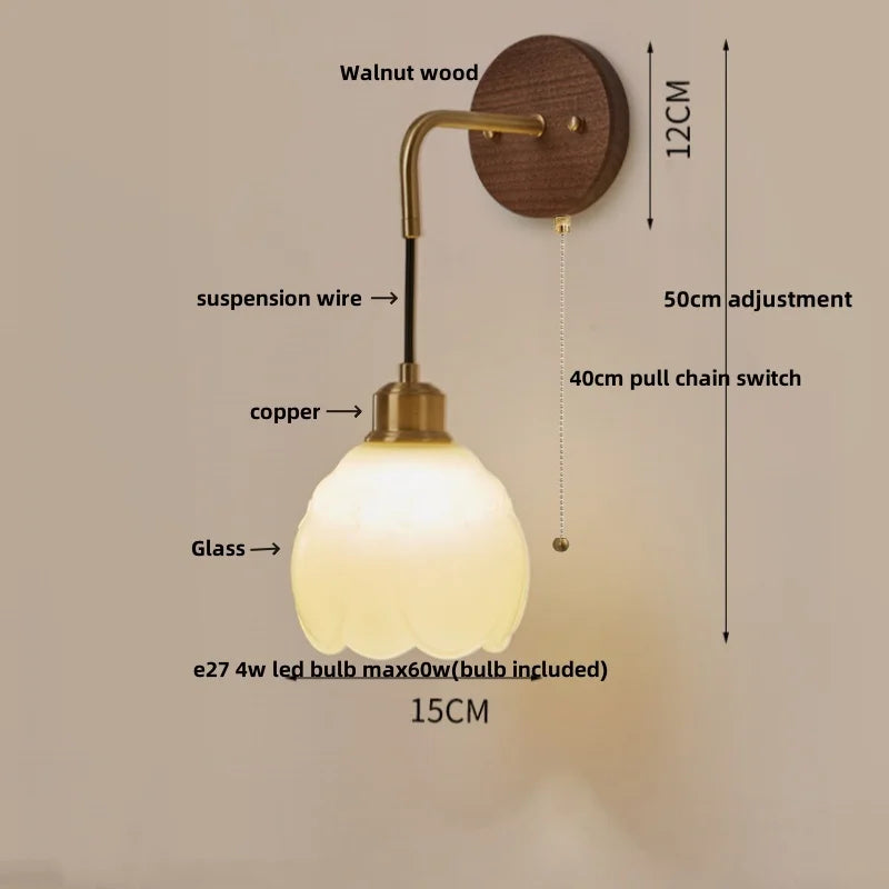 Helnys Nordic LED Wall Sconce Wood Base Modern Vanity Light