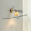 Helnys Nordic LED Wall Light with Pull Chain Switch, White Ceramic Rotation for Home