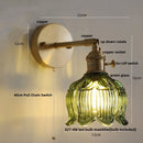 Helnys Copper Rotate LED Wall Light with Pull Chain Switch - Modern Glass Bedside Lamp
