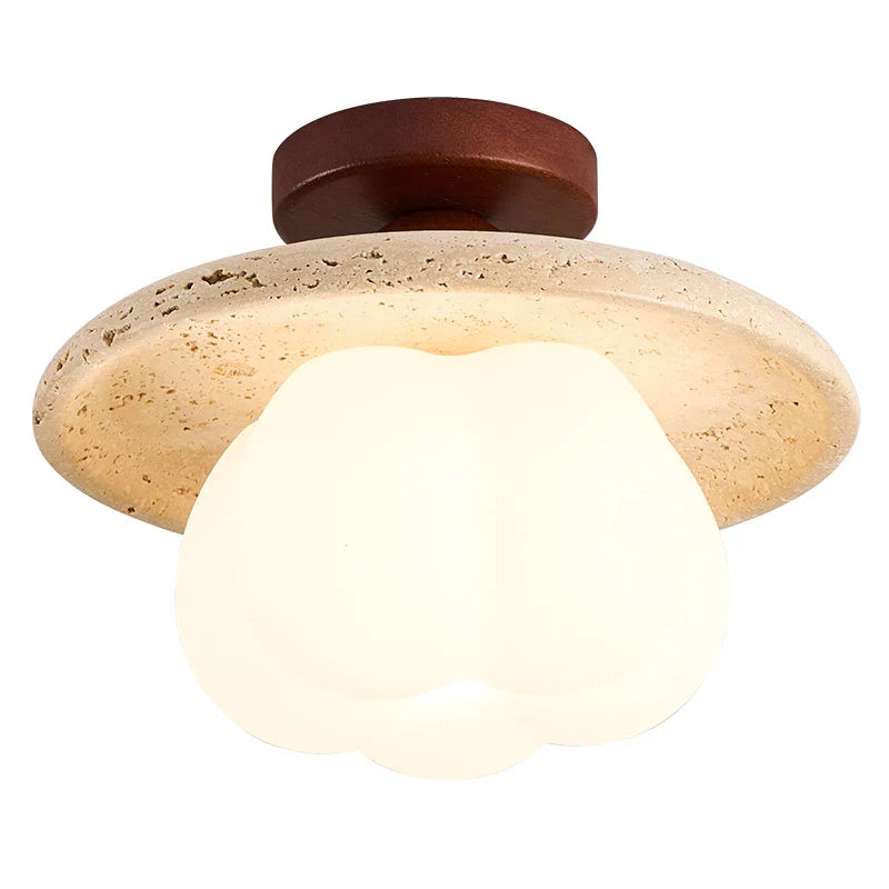 Helnys Wood Stone LED Ceiling Light Fixture | Yellow Travertine Plafondlamp