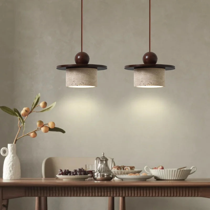 Helnys Adjustable LED Pendant Chandelier Vintage Loft Wood Stone Hang Lamp