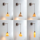 Helnys Modern LED Wall Sconce with Ceramic Lampshade & Wooden Base