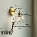 Helnys Nordic LED Wall Light with Pull Chain Switch, Crystal Glass Bedside Lamp