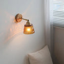 Helnys Wood Canopy LED Wall Lights Pull Chain Amber Glass Sconce Nordic Modern