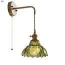 Helnys Nordic Modern Pull Chain Copper Flower Glass LED Wall Lights - Bedroom Balcony Wandlamp