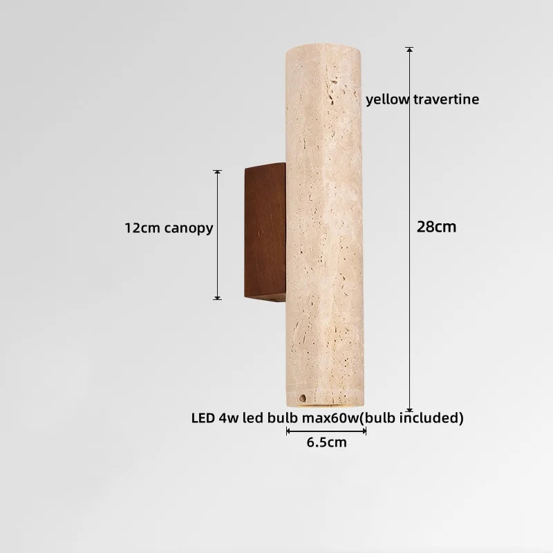 Helnys Yellow Travertine Stone LED Wall Sconce Light for Bedroom Living Room
