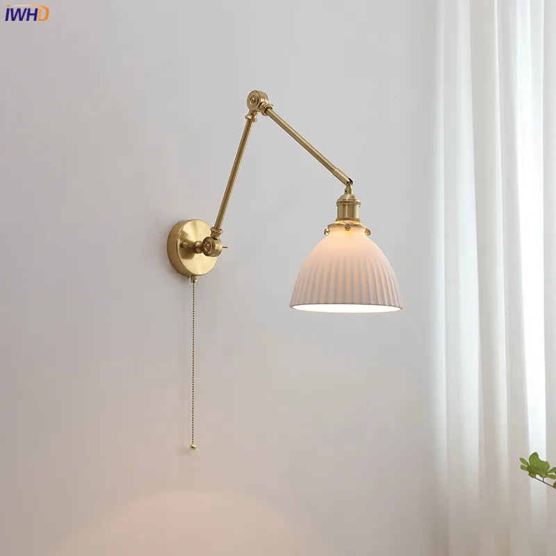 Helnys Ceramic LED Wall Sconce Pull Chain Switch Up Down Light