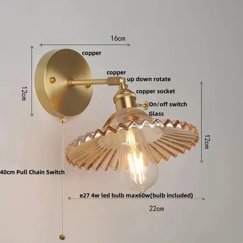 Helnys Nordic LED Wall Sconce with Pull Chain Switch & Glass Stair Light Fixtures