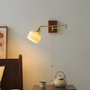 Helnys Walnut Ceramic LED Wall Lamp with Copper Arm, Rotating, Pull Chain Switch