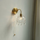 Helnys Nordic LED Wall Light with Pull Chain Switch, Crystal Glass Bedside Lamp