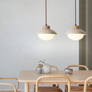 Helnys LED Pendant Light: Japanese Style, Yellow Travertine Wood, Adjustable Wire Hanging Lamp