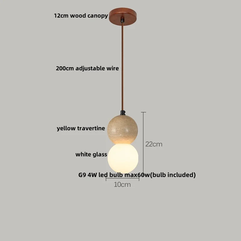 Helnys Yellow Travertine LED Pendant Lights Nordic Modern Wood Hang Lamp