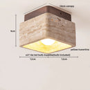 Helnys Round Stone LED Ceiling Lamp Wood Canopy White Japan Style Light Fixture