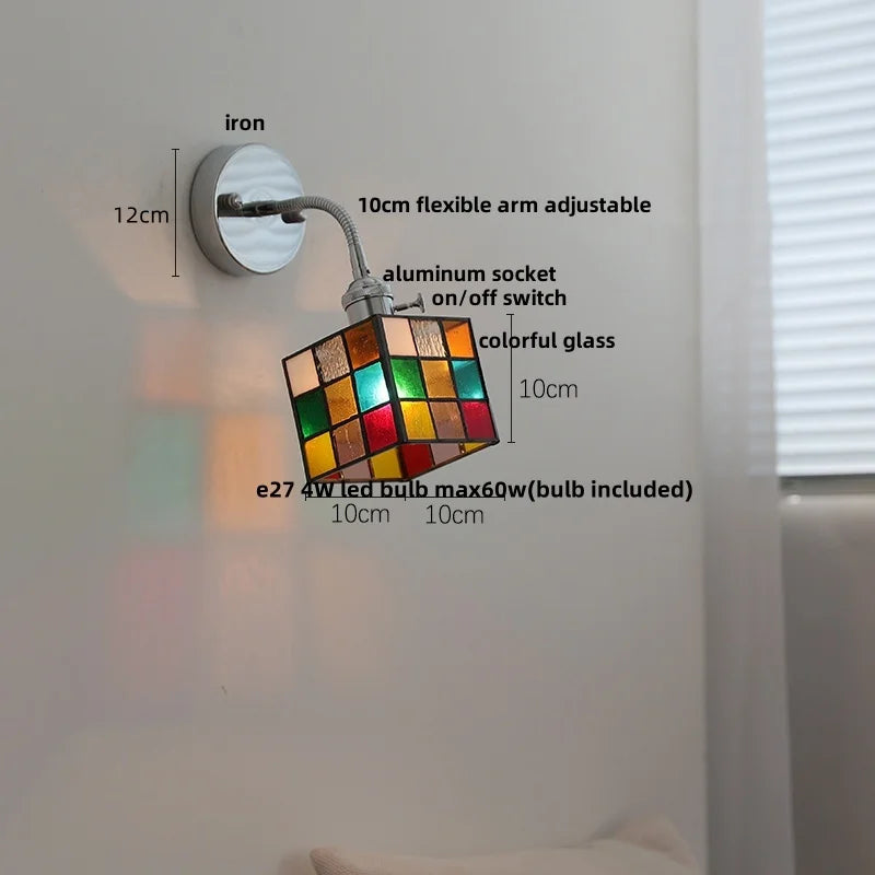 Helnys Colorful Glass Bedside Lamp Sconce | Flexible Arm LED Wall Lights | Modern Nordic Design
