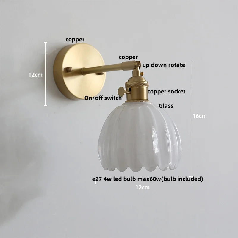Helnys Clear Glass LED Wall Lights Up Down Rotate Copper Nordic Sconce Fixtures