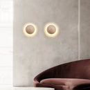 Helnys LED Wall Light Bedroom Yellow Travertine Wood Canopy Sconce Lampara